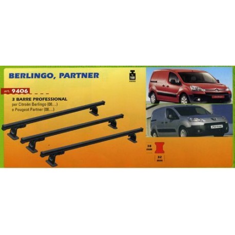 BARRE PORTATUTTO PORTAPACCHI GEV 9406 ACCIAIO NERE 3 BARRE PROFESSIONAL PER CITROEN BERLINGO (08...) E PEUGEOT PARTNER (08...)