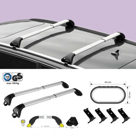 BARRE PORTATUTTO PORTAPACCHI ALLUMINIO NORDRIVE CON SERRATURA PER AUDI A3 SPORTBACK DAL 2004 AL 2019 CON RAILING