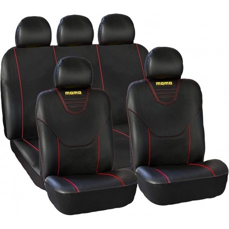 MOMO SET COMPLETO DI COPRISEDILI PER AUTO 11 PEZZI COLORE NERO/ROSSO