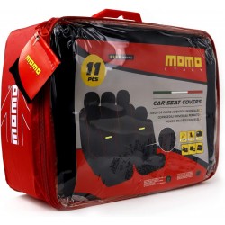 MOMO SET COMPLETO DI COPRISEDILI PER AUTO 11 PEZZI COLORE NERO/ROSSO