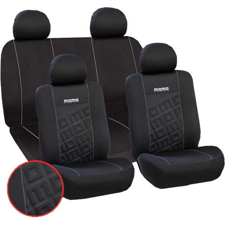 SET COMPLETO DI FODERE COPRISEDILI 11 PEZZI PER AUTO MARCA MOMO COLORE NERO/GRIGIO