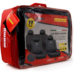 SET COMPLETO DI FODERE COPRISEDILI 11 PEZZI PER AUTO MARCA MOMO COLORE NERO/GRIGIO